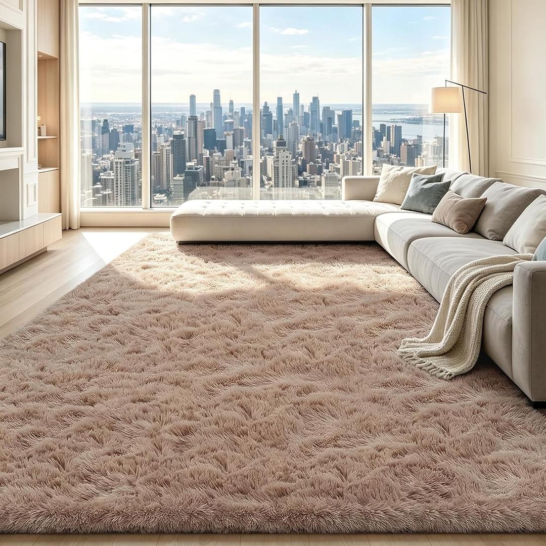 yongyangjuxin Fluffy Rug Shag Area Rug, Beige 8x10 Area Rugs for Living Room, Large Shag Area Rugs for Bedroom Kids Room Home Decor, Upgrade Anti-Skid Rectangular Fuzzy Rugs