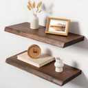 Realgulf 24 Inch Live Edge Floating Shelves, Solid Elm Wood Shelf, Set of 2, Vintage Weathered