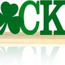 Metal St. Patricks Day LUCKY Table Sign, St. Patricks Day Tabletop Decoration with Wood Base, Green Shamrock Holiday Centerpiece Sign Decor for Home, Office, Shelf, Mantel Party Supplies