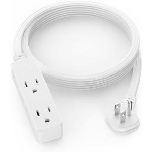 Flat Plug Extension Cord with 3 Outlets - 8 ft White Low Profile Indoor 3 Prong Grounded Power Strip for Home Office & Travel - 16/3 AWG, 13A/1625W