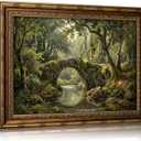 Vintage Gold Framed Landscape Wall Art Vintage Forest Painting Picture | Bridge Canvas Wall Decor River Painting Scenery Poster Print Artwork for Living Room Bedroom Home Decoration, Size: 24"L x 16"W