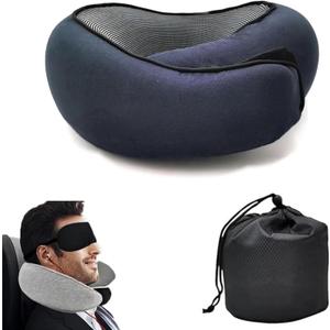 Neck Travel Pillow,Travel Pillow Airplane Memory Foam Airplane Pillow 360 Degree Support Neck Pillow,Compact and Ergonomic Design for Traveling, Airplanes, Offices, CarNavy Blue