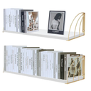 Gold White Shelves Pine Wood 23.5×7.87 Inch Book Shelf for Wall with Elegant Lines,Gold Floating Shelves,Floating Shelves for Wall,White Floating Bookshelf Set of 2.