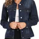 Dilgul Women's Denim Jacket Casual Long Sleeve Basic Button Down Denim Jean Jacket (XX-Large, Dark Blue)