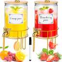 1 Gallon Drink Dispenser,2 Pack Glass Beverage Dispenser With Stand,Juice Containers with Lid for Party,Drink Dispensers for Parties With Spigot for Lemonade/Soda/Tea
