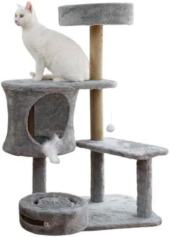 Cat Tree Cat Tower with Apartment Multi-Storey Cat House, Cat Scraping Hoop Column, Ladder, Platform and Indoor Cat Furniture Pet House for Kitten Dark Grey Furniture for Kitten Adult Cat
