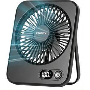 Desk Fan Rechargeable, Portable Battery Desk Fan for Office Bedroom Bedside, Ultra Silent USB Fan with Strong Airflow, Tilt Folding Fan for Travel, 5-Speed with 4000mAh Battery & LCD Display