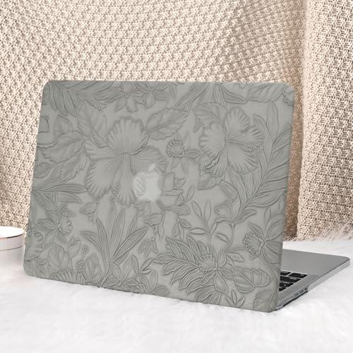 Seorsok Compatible with MacBook Pro 16 inch Case 2024-2021 M4 M3 M2 M1 A3403 A3186 A2991 A2780 A2485,Elegant Leaves Flowers Leather Plastic Hard Shell Case with Keyboard Cover,Grey Blooming Floral