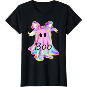 Cute Girl Tie Dye Toddler Ghost with Bow Boo Girls Halloween T-Shirt, XL
