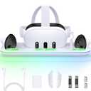 Charging Station for Quest 3 Accessories, DXKK Meta Quest 3 Controller Charging Dock with 20W Power Adapter, Dynamic Light, 2x Quest 3 Rechargeable Controller Batteries & Battery Covers