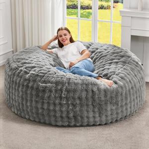 Hobestluk Bean Bag Chairs Beanbag Chair with Filler Adult Bean Bags with Fluffy & Machine Washable Cover, Giant Bean Bag Chairs for Aduts (Grey, 5FT-50" x 50" x 24")