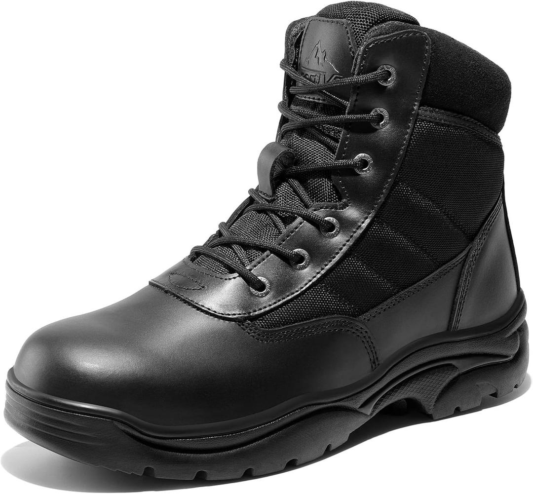 NORTIV 8 Men's Waterproof Tactical Work Boots Leather Outdoor Hiking Military 6 Inches Motorcycle Combat Boots (12, Black)