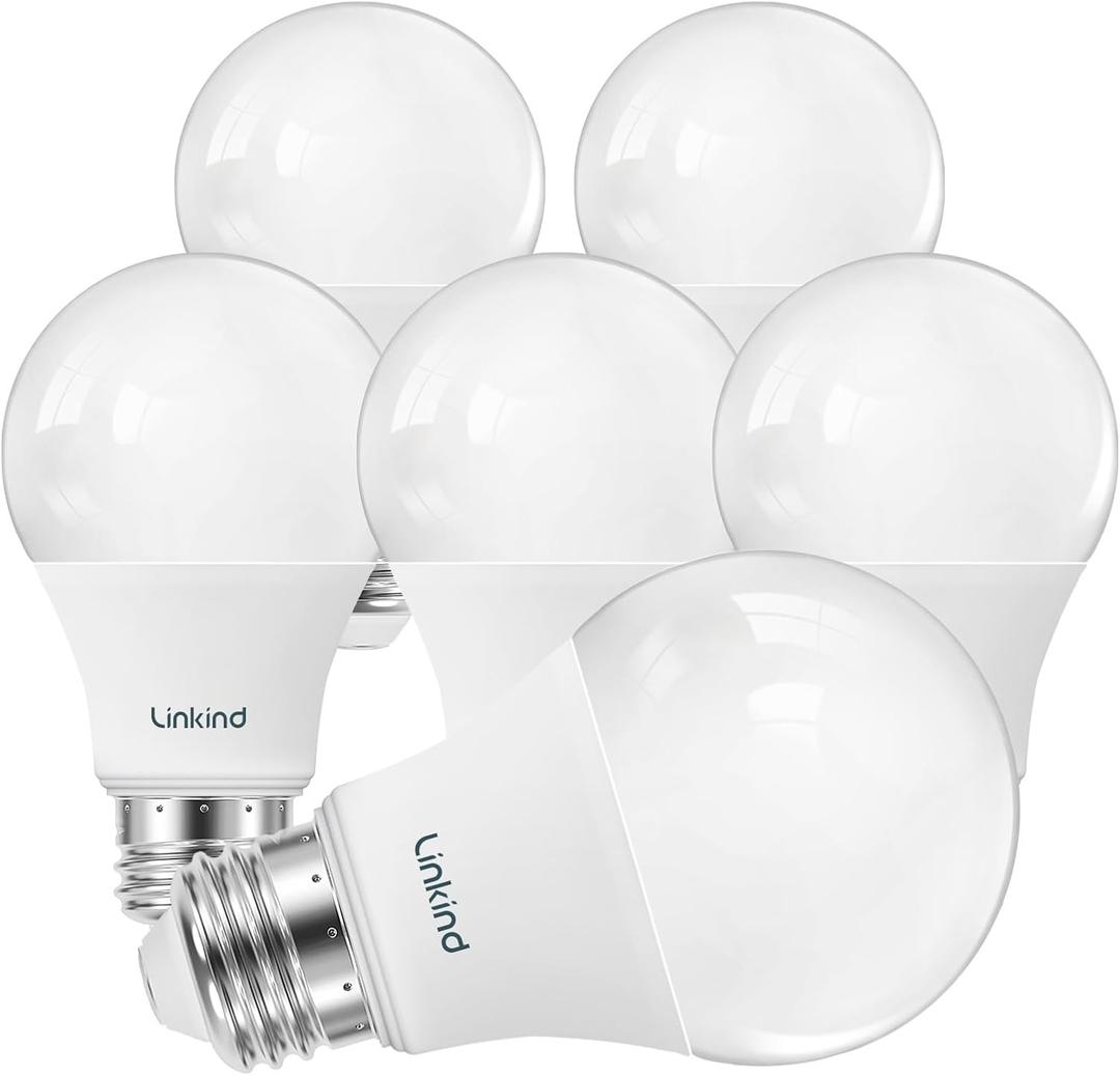 Linkind A19 LED Light Bulbs Dimmable, 60W Equivalent, Energy Efficient 9W, 2700K, 800 Lumens, E26 Standard Base, Lighting for Bedroom Living Room Home Office, 6 Packs