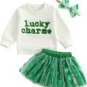 Amnnchya Toddler Baby Girl St Patricks Day Outfit Little Girl Clothes Skirt Set Lucky Charm Sweatshirt Clover Tutu Dress (Green, 2-3T)