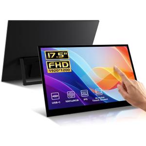 17.5" Portable Touchscreen Monitor, 19201200 IPS 16:10 Display, USB-C & HDMI Plug-and-Play, Built-in Dual Speakers, Ultra-Slim Travel Monitor for Laptop, PC, Smartphone & Game Consoles
