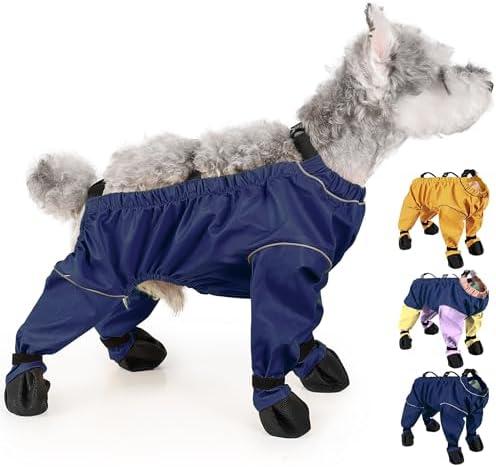 Dog Booties Rain Boots with Suspenders, Dog Shoes Paw Protector Anti Dirt Pants with Boots for Small Medium Puppy, Dogs Belly Protector Rain Snow Pants Suspender Boots Leggings(XS,Blue_)