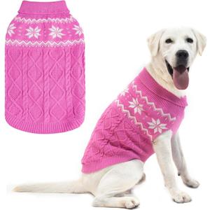 Warm Winter Pink Dog Sweater - Female Cold Weather Pet Clothes for Small Medium Large Dogs Girl Indoor Outdoor, Soft Classic Knit Puppy Apparel Coat