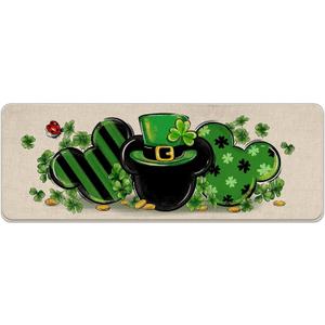 Pycat St. Patrick's Day Kitchen Rugs Set, Shamrock Clover Top Hat Stripes Kitchen Mats Decor, Gold Irish Holiday Floor Door Mat Home Decorations -17x47