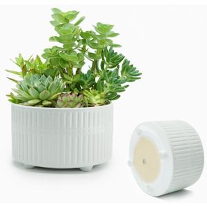 Plant Pots Indoor with Drainage Hole and Mesh Cricle,Elegant Round White Ceramic Pots for Succulents Plants, Diameter 6.5/8 Inches Large Flower Planters Set of 2