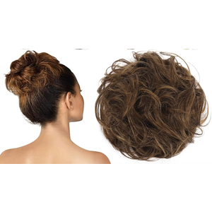 Human Hair Messy Bun Hairpiece Brown with Highlights, Perfect for Voluminous Natural Look, Easy to Use and Style, Comfortable All-Day Wear, Versatile for Any Occasion