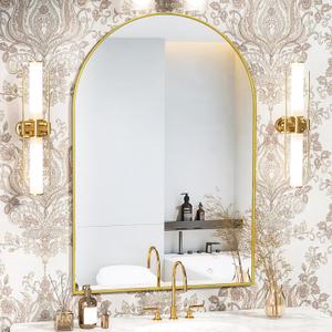 Antok Bathroom Mirror, 20"x30" Wall Mounted Mirrors for Bathroom, Black Vanity Mirror with Metal Frame for Bedroom, Entryway, Living Room, Gold