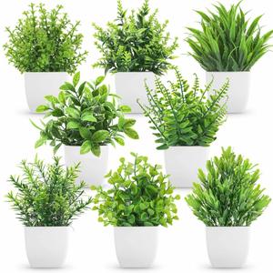 Der Rose 8 Pack Fake Plants Small Artificial Faux Potted Plants for Home Office Farmhouse Bathroom Bedroom Decor Indoor (Green)