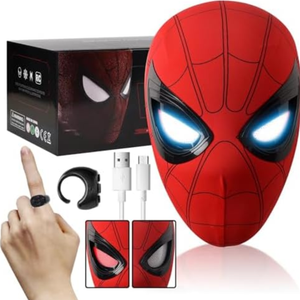 AUGMAXI Electric Spider Superhero Role-Playing Mask Toy with Moving Eyes and LED Lights - Remote Control Ring, Fun Gift for Men (red)
