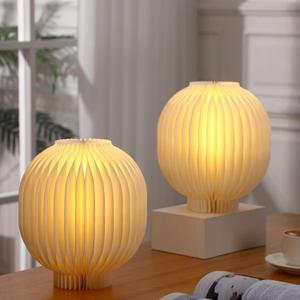 2 Sets Paper Table Lamps Honeycomb 3D Warm Light Lamps with Wire Length 30m Magnetic Closure Honeycomb for Bedroom Nightstand Living Room Office