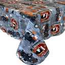 Newbridge 52 x 52 Inch Square Haunted Halloween Rustic Ghost Farm Vinyl Tablecloth with Flannel Backing, Ghosts, Barns, Pumpkins, and Spooky Truck Farm Scene, Easy Care Wipe Clean Table Cover