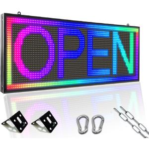P10 Outdoor LED Sign, 39"x 14" Full Color High Brightness High Definition Scrolling LED Sign, WiFi Programmable Digital Display Board for Commerce and Advertising