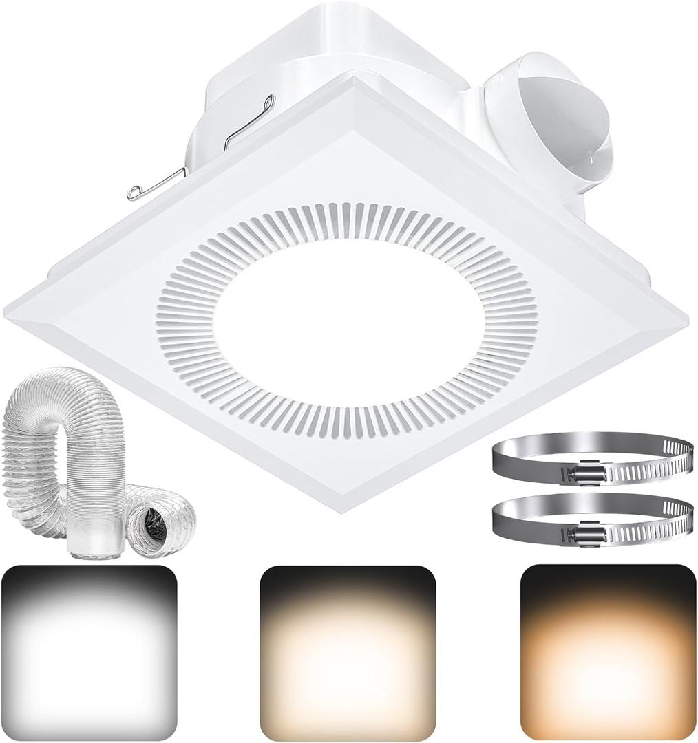 Hon&Guan Bathroom Exhaust Fan with Light, Upgraded Quiet Square Bathroom Vent Fan with Adjustable LED Light 3000K/4500K/6500K, 110 CFM, 1.0 Sones, Exhaust Fan with Light for Home Bath Hotel Hon&Guan Bathroom Exhaust Fan with Light, Upgraded Quiet Square Bathroom Vent Fan with Adjustable LED Light 3000K/4500K/6500K, 110 CFM, 1.0 Sones, Exhaust Fan with Light for Home Bath Hotel