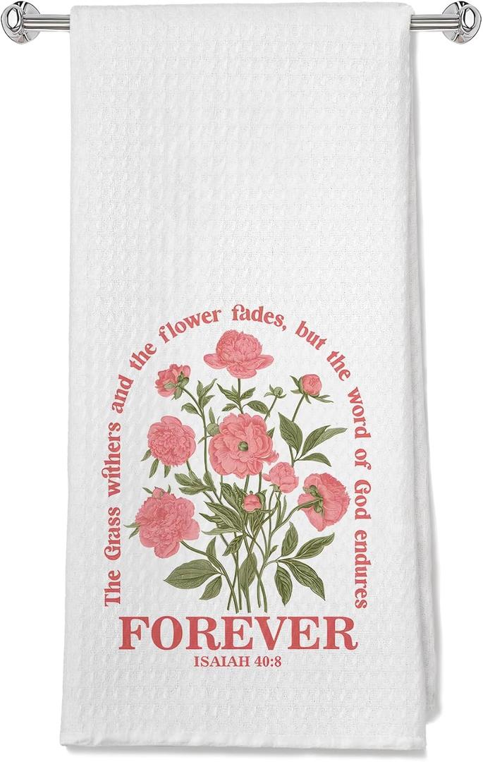 OFJE Inspirational Christian Kitchen Towels, Bible Verse Isaiah 40:8 The Word of God Endures Forever Dish Tea Towels for Kitchen Bathroom, Religious Decorative Hand Towel, 16x24 Inches