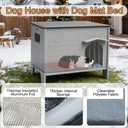 Large Dog House Outdoor with Dog Mat Weatherpoof Plastic Dogs Houses Indoor Waterproof Stray/Pet Dog Shelter Outside for Large and Medium, 25.6"D x 38.2"W x 32.3"H
