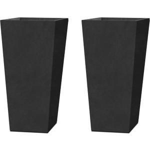 Kante 24.4" H Concrete Tall Tapered Planter Set of 2, Large Outdoor Indoor Garden Plant Pot with Drainage Hole and Rubber Plug Home and Patio, Burnished Black Finish