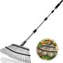 Rake Heavy Duty 6FT Long Garden Rake , 18.5 Inch Wide Leaf Rake for Lawns, 25 Metal Tines, Adjustable Stainless Steel Handle, Rakes for Leaves, Yards, Grass, Garbage, Weeds, Debris (Black)