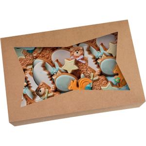 15-PACK Brown Pastry Bakery Box 12x8x3 inch, Large Donuts, Muffins, Cookies Boxes with PVC Window - Auto-Pop up Nature Kraft Paper Box Container, Pack of 15 (Brown, 15)