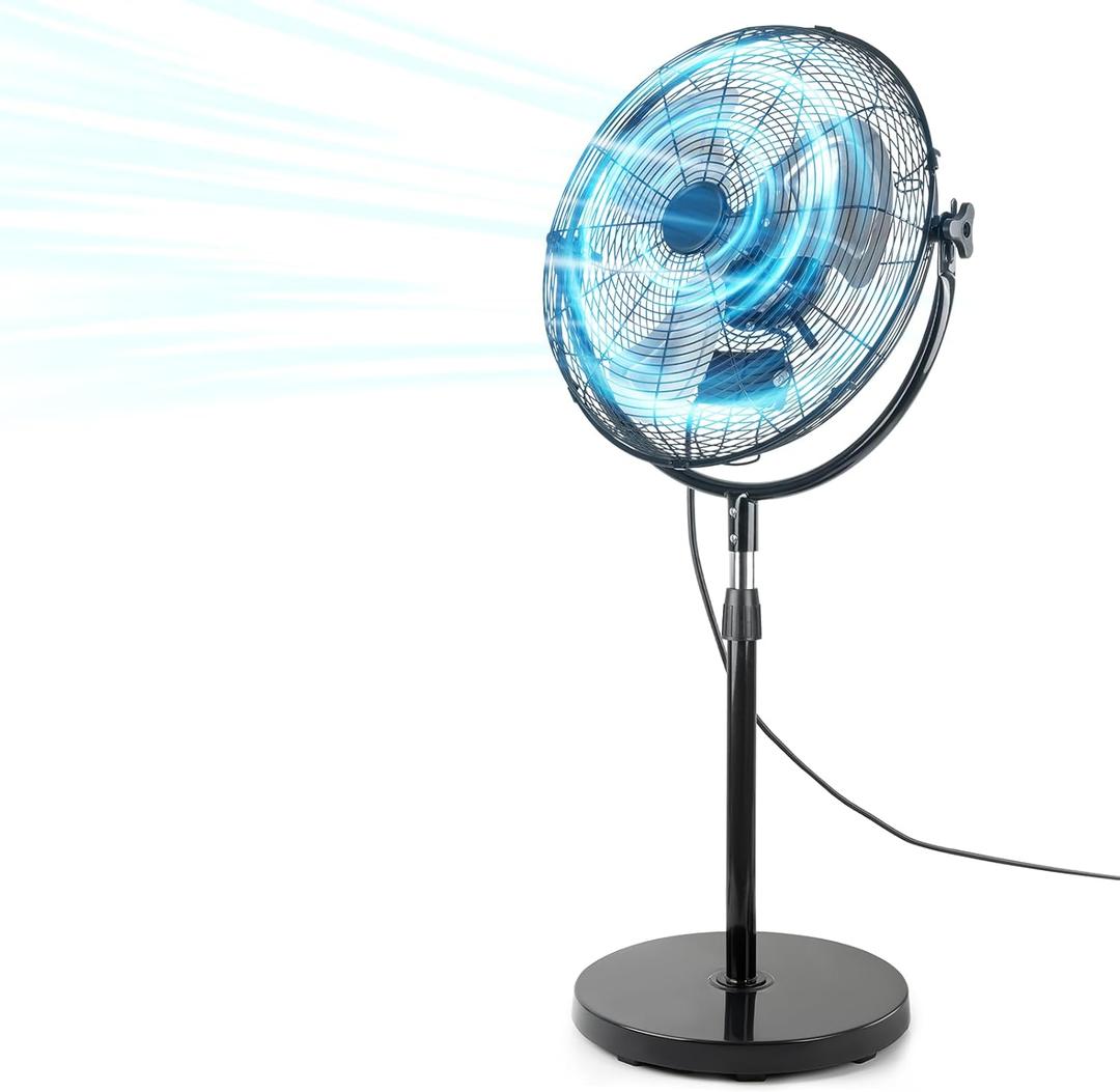 20 Inch High Velocity Pedestal Fan, Heavy Duty Industrial Standing Fan with 3-Speed & Adjustable Height (47.1"-55.1"), Metal Fan for Bedroom, Patio, Workshop & Indoor Air Circulation