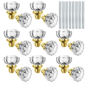 Amylove 8 Set Glass Door Knobs Mortise Style Fluted Crystal Door Knobs with Antique Spindle for Bedroom Bathroom, Diamond (Gold)