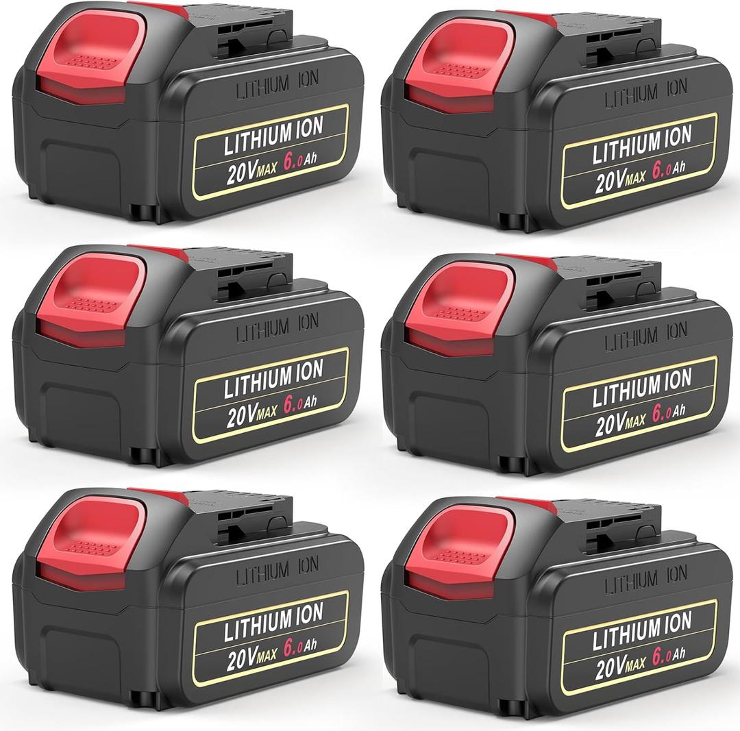 6 Packs 20V 6.0Ah Lithium Battery Replacement for DeWalt 20V Max Battery, High-Capacity Compatible with 20 Volt DCB206 DCB205 DCB208 & DCF/DCD/DCG Series Power Tools