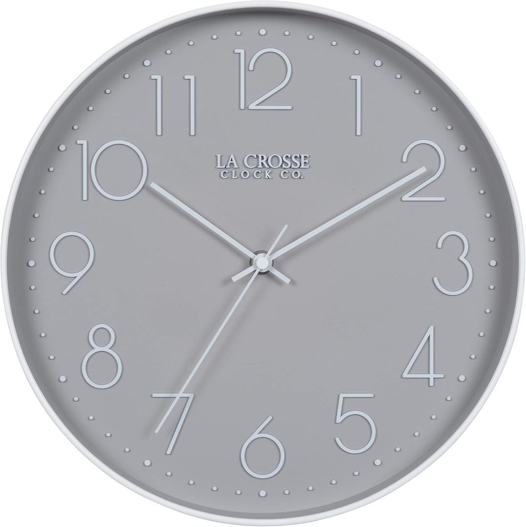 La Crosse Technology 12-Inch Everly Silent Analog Gray Quartz Wall Clock - 404-3831-INT