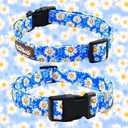 Tunkoo Blue Daisy Dog Collar, Cute Adjustable Premium Cotton Collar Durable Plastic Buckle for Small Medium Large Boys Girls Dogs, S