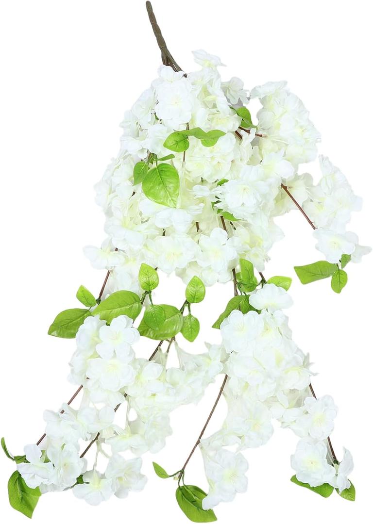 Cabilock Artificial Cherry Blossom Branches High Realism Fake Flowers for Wedding Arch Home Decor Silk Vines with Stems Easy Installation Decorative Flexibility for Wall Hanging (White)