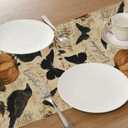 2 x Retro Crow Pumpkin Butterfly Halloween Table Runner Seasonal Kitchen Dinning Table Decoration for Home Holiday Party 13x72 Inch