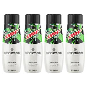 SodaStream - Mountain Dew Zero Sugar Drink Mix | For Sparkling Water Makers | Sugar-Free, 0 Calories | Caffeine: 48mg/12oz | Makes 96 Servings | 14.9 Fl Oz, Pack of 4, Expiry Date: 08/19/2025