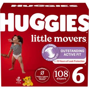Huggies Size 6 Diapers, Little Movers Baby Diapers, Size 6 (35+ lbs), 108 Count, Packaging May Vary