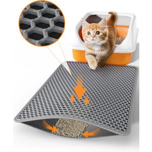 Powools Cat Litter Mat - 23.2" x 14.6" Small Litter Box Mat with Double Layers, Urine-Proof and Non-Slip Litter Trapping Mat, Easy to Clean Kitty Litter Mats for Floor, Scatter Control, Grey