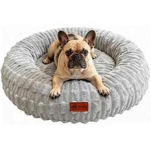 ShinHye Dog Bed for Small Dogs & Cats, Washable Calming Round Pet Bed with Non-Slip Bottom, Soft Indoor Puppy Bed(ZJ-Grey-32x32)