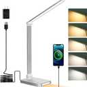 Dott Arts LED Desk Lamp with USB Ports,Touch Desk Lamps for Home Office with 5 Color Modes,3 Brightness Desk Light with Small Night Light,Reading Lamp Table LED Lamp for Bedroom Bedsid Study Sliver (Silver)