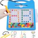 Magnetic Letters and Numbers Set for Toddlers - Magnet Drawing Doodle Board with Beads and 2 Pens, Magnetic Dot Art, Preschool Learning ABC Math for 3 4 5 Years Old Girls Boys (Blue)