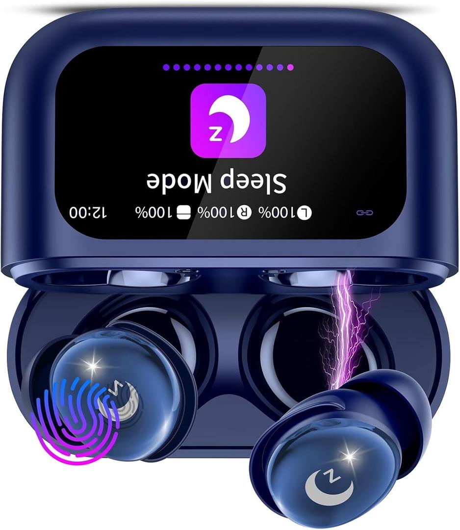 VEKJ Sleep Earbuds, Bluetooth 5.4 in Ear Smart Touch Screen Earbuds, 48H Mini Sleep Headphones Small Design for Side Sleepers, Crystal-Clear Calls Ear Buds, 5 EQ Modes, IPX7 Waterproof Earphones Blue
